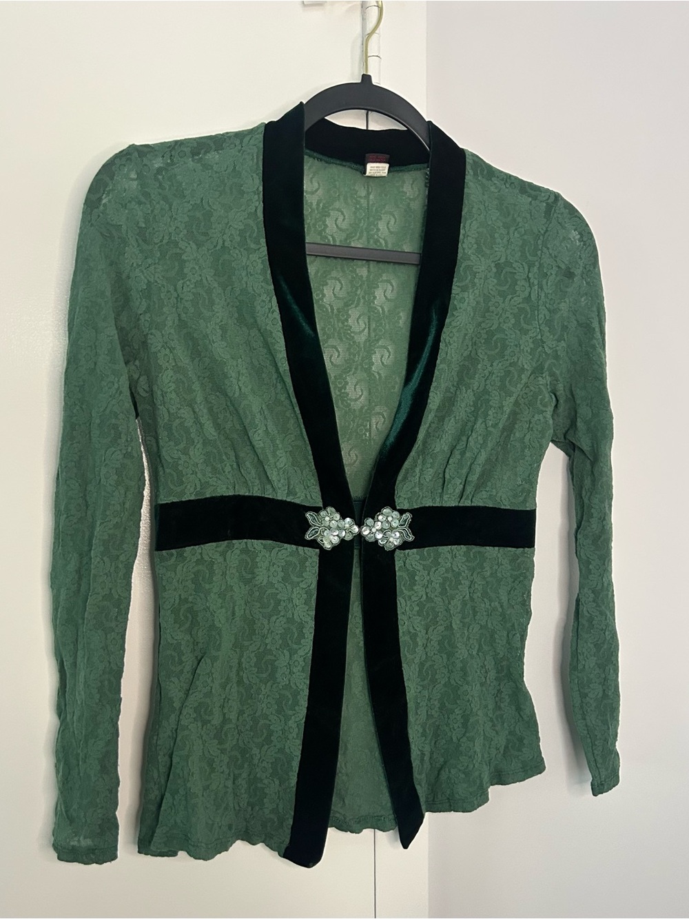 Only Hearts Women’s Green Lace Top Velvet Trim Size M